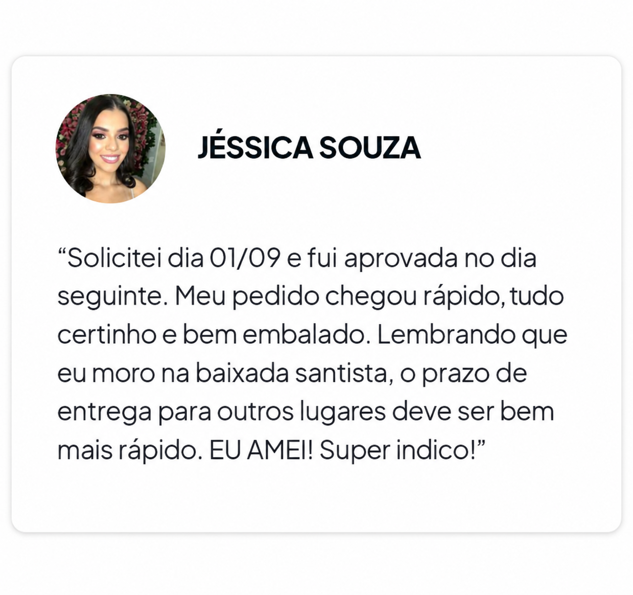 Cartão de Depoimento da Jéssica